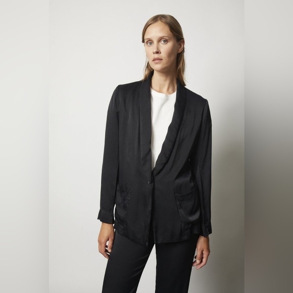 Raquel Allegra Silky Viscose-Rayon Jacket Blazer in Navy Blue Size 3 - Picture 2 of 15